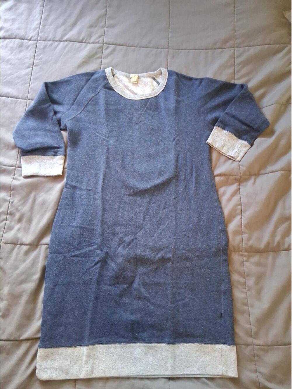 J Crew Fleece Dress Womens S Navy 3/4 Sleeve Casual Cotton Polyester B2